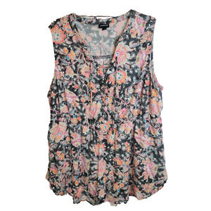 Torrid Babydoll Tank Top Black Pink Floral V-Neck Challis Lace Up Womens Size 2x